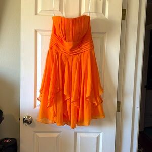 David’s Bridal Flowy Orange Chaffon Strapless Cocktail/Bridesmaid Dress Size 8